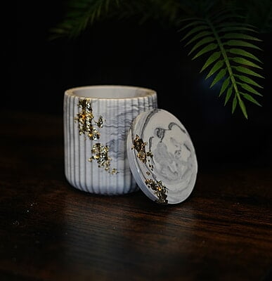 Copy of Tall Ribbed Trinket Holder & Lid- Marble